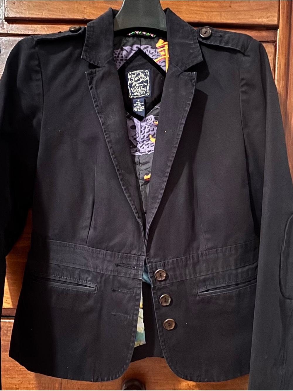 Lucky Brand Black and Purple Patterned Lined Jacket